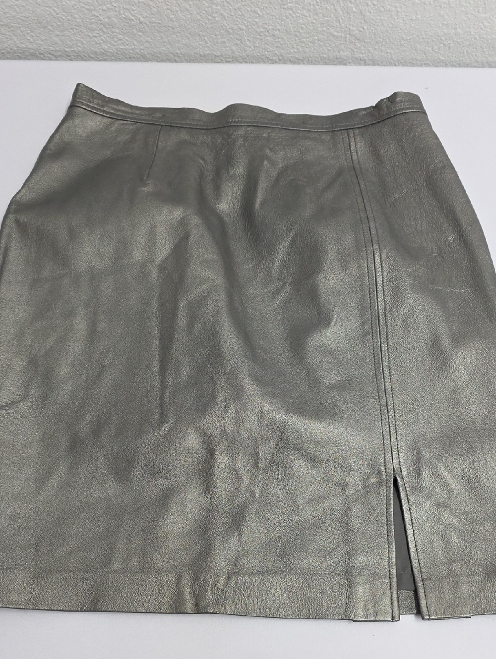 David Benjamin Silver Metallic Lined Leather Pencil Skirt